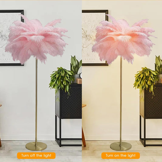 Ostrich Feather Lamp Feather Floor Lamps, 3 Colors Led Bulb, Bedroom Standing Decorative Lamp for Living Room Bedroom Office Shop Window๏ผ62.99 Inch High๏ผ (Light Pink)