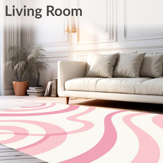 Flatwoven High Traffic Area Rug 5x7, Minimalist Abstract Swirl with Contour Waves, Non Slip, Stain Resistant, Washable Area Rugs for Living Room, Bedroom (Pink, 5x7)