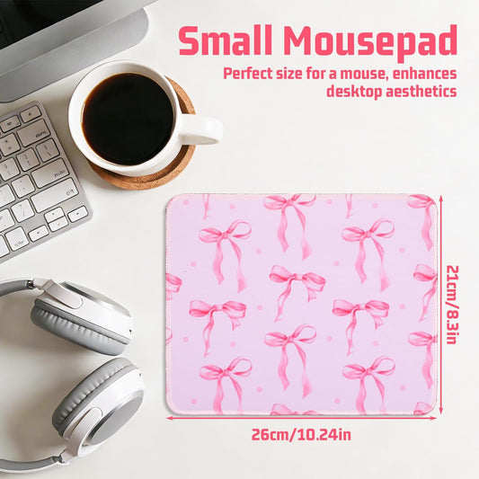 Thinp Bow Mouse Pad, 10 x 8 Inch Square Computer Mouse Pad Small Mouses Pads with Non-Slip Rubber Base Cute Kawaii Mouses Pads Washable Mouse-Mat for Laptop Home Office Gaming Working (Pink)
