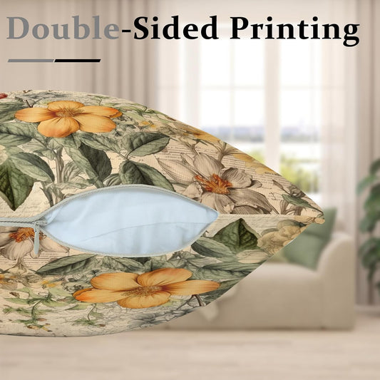 Vintage Floral Throw Pillow Covers, Colorful Flower Decorative Velvet Pillow case, Yellow Pink Bloomy Pattern 4-Pack Double-Side Printed Pillowcases for Sofa Home Living Room, 18x18 in