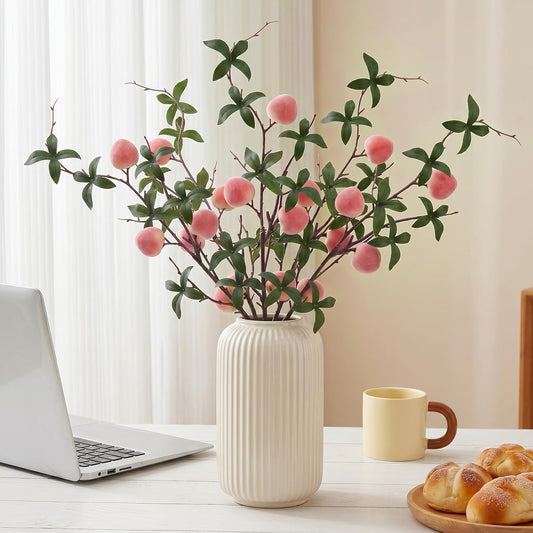 Gresorth 5 Pcs Fake Peach Branch Decoration Mini Artificial Peaches Fruit Stem Bouquet Realistic Lifelike Simulation Branches Model for Vase Window Display
