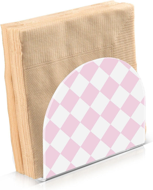 Light Pink and White Checkered Napkin Holder for Table Acrylic Cocktail Napkin Holders Decorative Tissue Paper Holder Vertical Napkin Dispenser for Home Kitchen Dining Decor, 2 PC