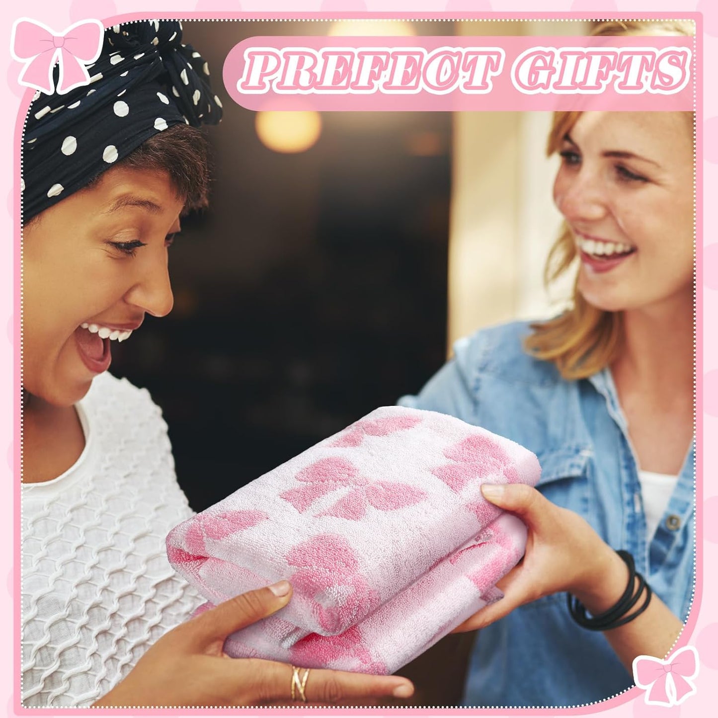 SmoothNovelty 4 Pcs Pink Bow Hand Towels for Bathroom 13 x 29'' Soft 100% Cotton Coquette Face Towel Valentine's Day Kitchen Decor Absorbent Preppy Bathroom Decor Bridal Shower Wedding Gift