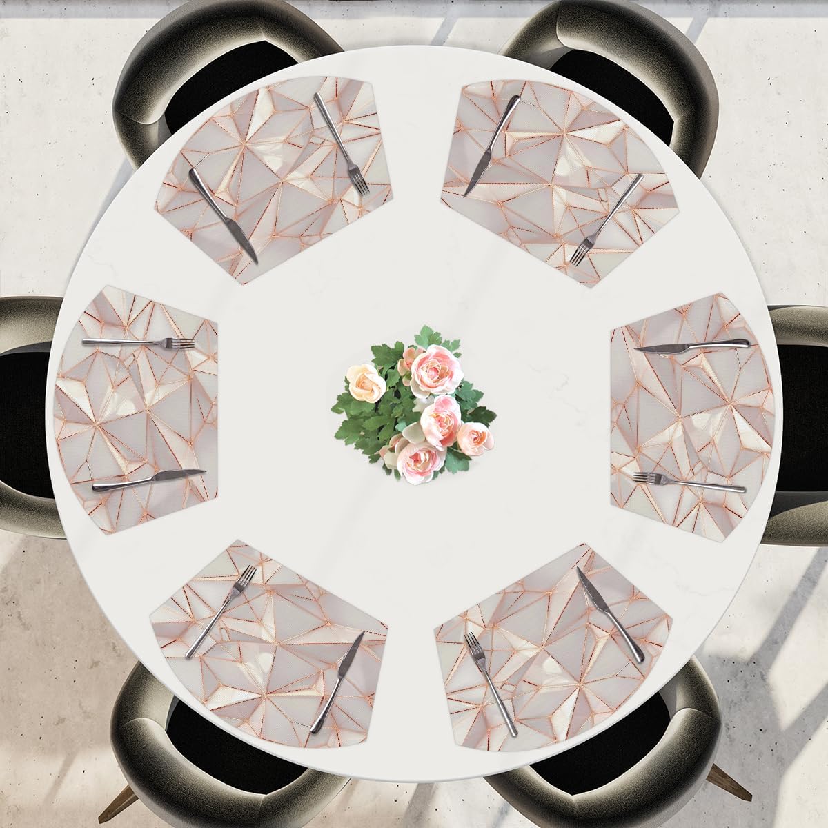 Rose Gold Marble Wedge Placemats Set of 6 Heat Resistant 6 Wedge Place Mat Wipeable Washable Plastic PVC Dinner Table Mats for Indoor Kitchen Party Dining Table