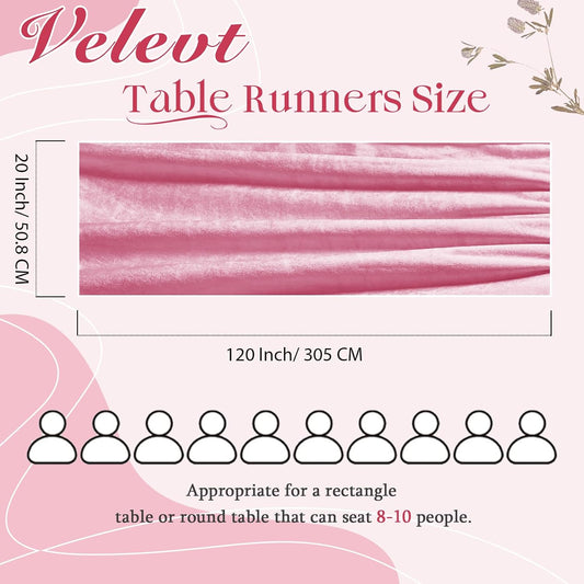 P Pothuiny Velvet Pink Table Runner 20 x 120Inch/ 10ft Long Luxurious Elegant Velvet Fabric Table Runner for Wedding Reception, Thanksgiving, Halloween, Christmas Decor