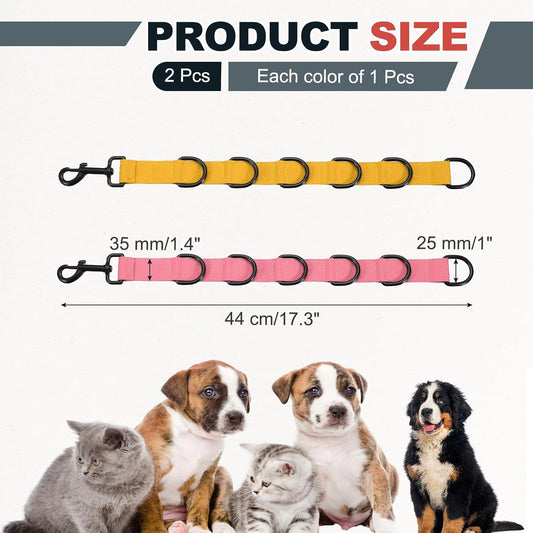 Pet Dog Grooming Loops, Adjustable Nylon Table Arm Extender Belly Strap with 6 Black D-Rings Restraint Leash(Pink/Yellow, 2Pcs), Intended for Fixed Dog Bathing Hair Cutting