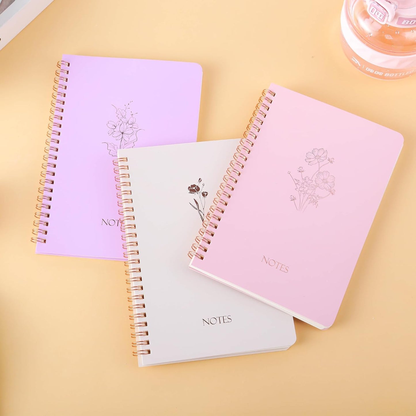 Spiral Notebook 3 Pack - 100GSM Smooth No-Bleed Paper,120 Pages A5 8.26x5.7 Inch, 7mm Ruled Pages, Inner Pocket | Journal Writing, College, Office Meetings (PINK AND PURPLE AND BEIGE)