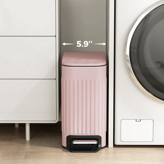 TrashAid Pink Bathroom Trash Can, 1.6 Gallon Stainless Steel Small Garbage Can with Lid, Step Pedal, Cute Wastebasket for Bathroom, Office, Bedroom, RV, Pink