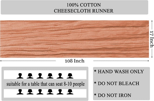 MDS Pack of 12 Cheesecloth Table Runner 17x108 Inch Long, Gauze Cheese Cloth Table Runner for Wedding Party Birthday Bridal Shower Farmhouse Garden Boho Rustic Table Decoration - Coral Peach