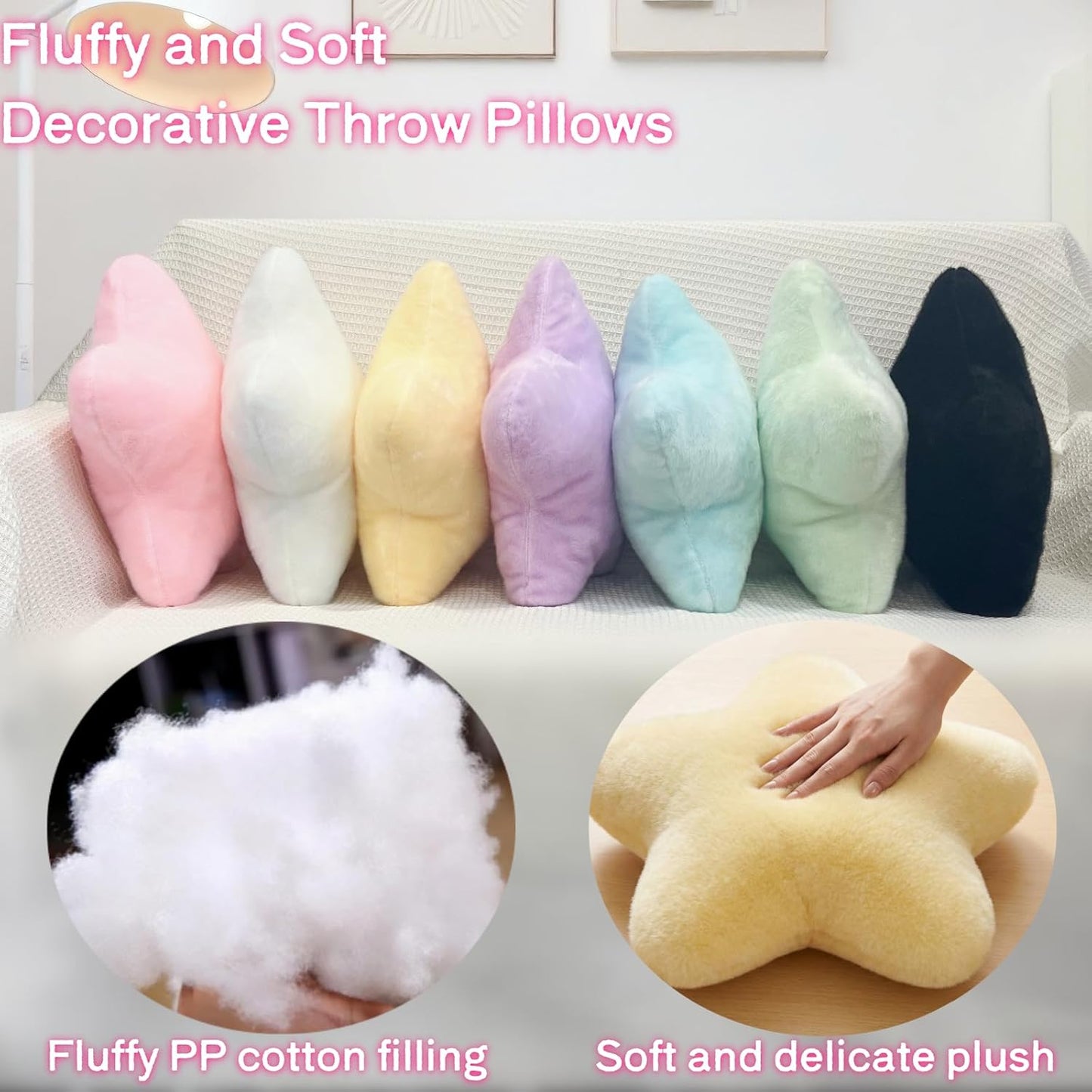19 Inch Large Star Shaped Pillow Cute Pink Decorative Throw Pillows for Couch Bed Sofa, Aesthetic Soft Faux Fur Floor Cushions for Living Room Bedroom Decor (Pink, 19" x 19")
