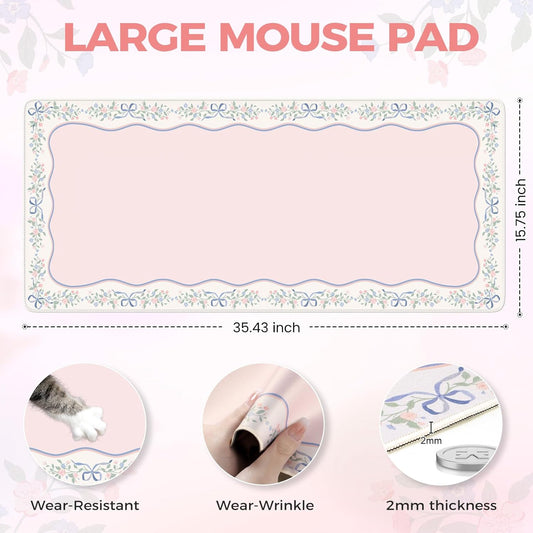 iCasso Pink Desk Mat,Cute Desk Pad for Keyboard and Mouse,Anti-Slip Large Gaming Mousepad XXL,Soft Lycra Surface Computer Mat Women,Girly Keyboard Pad for Home Office