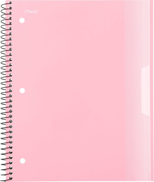 Mead Spiral Notebook, 1 Subject, Wide Ruled Paper, Plastic Cover, 8" x 10-1/2", 100 Sheets, Pastel Pink (930092B)