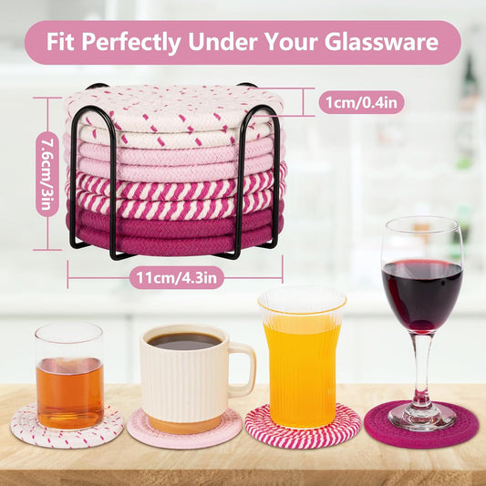 Coasters for Drinks Absorbent, Coasters Set of 4 - Color, 8 Pack Pink Coaster for Desk, House Essentials for New Home, Kitchen and Dining Coffee Table Decor, Modern Home Decor