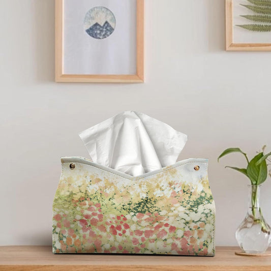 Boho Pink Wildflower Meadow Tissue Box Cover,Spring Green Watercolor Floral Cottagecore Aesthetic Decorative Tissue Holder, Tissue Box for Bedroom Bathroom Living Room Farmhouse Home Decor9.8x5.9x7In