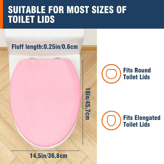 Comfortable Soft Plush Toilet Lid Cover for Bathroom, Machine Washable Toilet Seat Covers, Fits Most Round Elongated and Oblong Lids, Easy Installation& Cleaning (Pink)