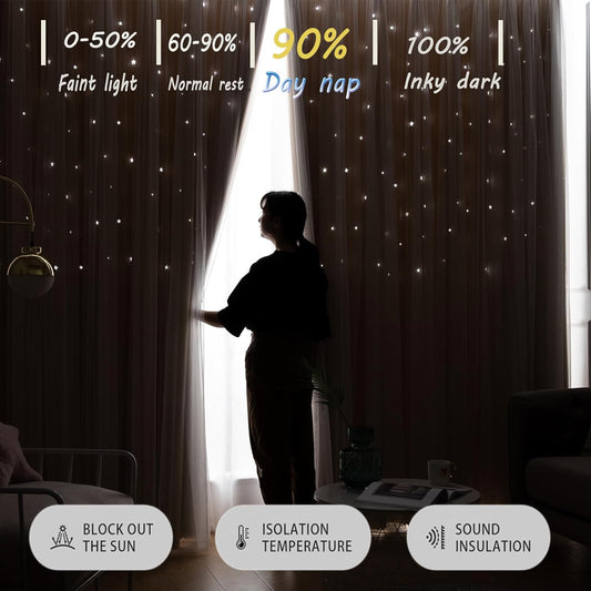 Beige Star Blackout Curtains for Bedroom, Boho Curtains, W52X L63 | 1 Panel Beige Thick Grommet Top Star Cutout Curtains, Double Layer Window Treatments, Aesthetic Living Room Decor