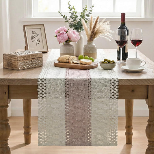 Artoid Mode Pink Farmhouse Rustic Table Runner, Seasonal Holiday Hollow Kitchen Dining Table Decoration for Home Party Decor 12x72 Inch