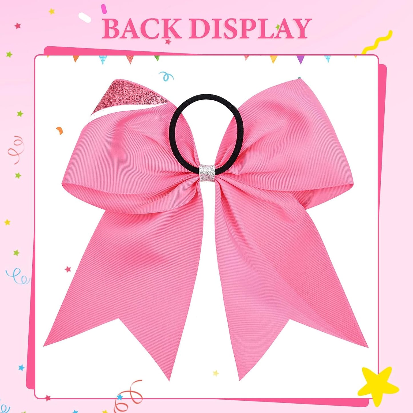 8PCS Cheer Bows Bulk Glitter Cheerleading Bows Girls Hair Bows Pink Cheer Bows Elastic Band Ponytail Holder for Cheerleaders Teen Girls College Sports Competition
