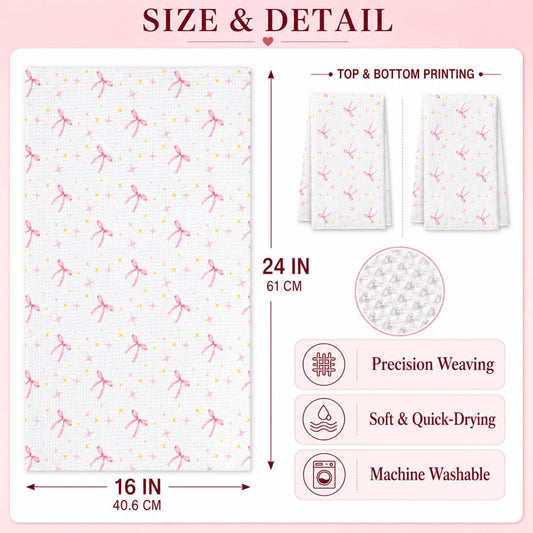 wuguimeii Coquette Pink Bow Decor Towels on Bathroom Kitchen - Pink Hand Towel Bathroom Accessories - Preppy Girly Decorations Dish Tea Towels 16x24 inches