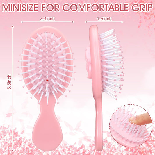 Meanplan 6 Pcs Mini Hair Brush Bulk with Bow Travel Detangling Brush for Wet & Dry Hair Coquette Travel Hairbrush Set for Bridesmaid Party Favors Gift(Pink)