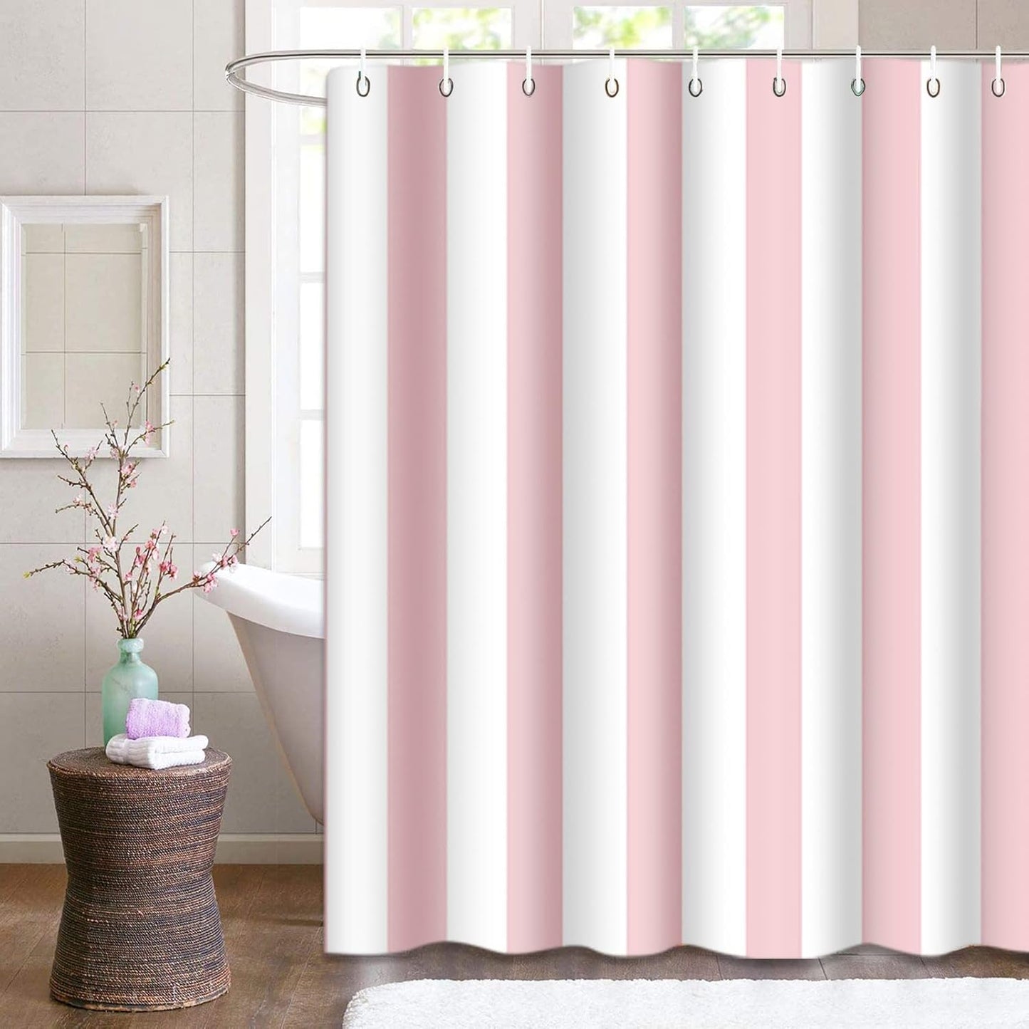 Emvency Shower Curtain Abstract Classic Pink and White Stripe Graphic Modern Waterproof Polyester Fabric 72 x 72 inches Set with Hooks