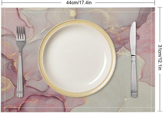 Pink Marble Placemat,Modern Luxury Abstract Geometric Line Pink White Cherry Blossom Textured Heat Resistant Washable Placemat for Party Kitchen Dining Table Decoration Set of 4 12x18in
