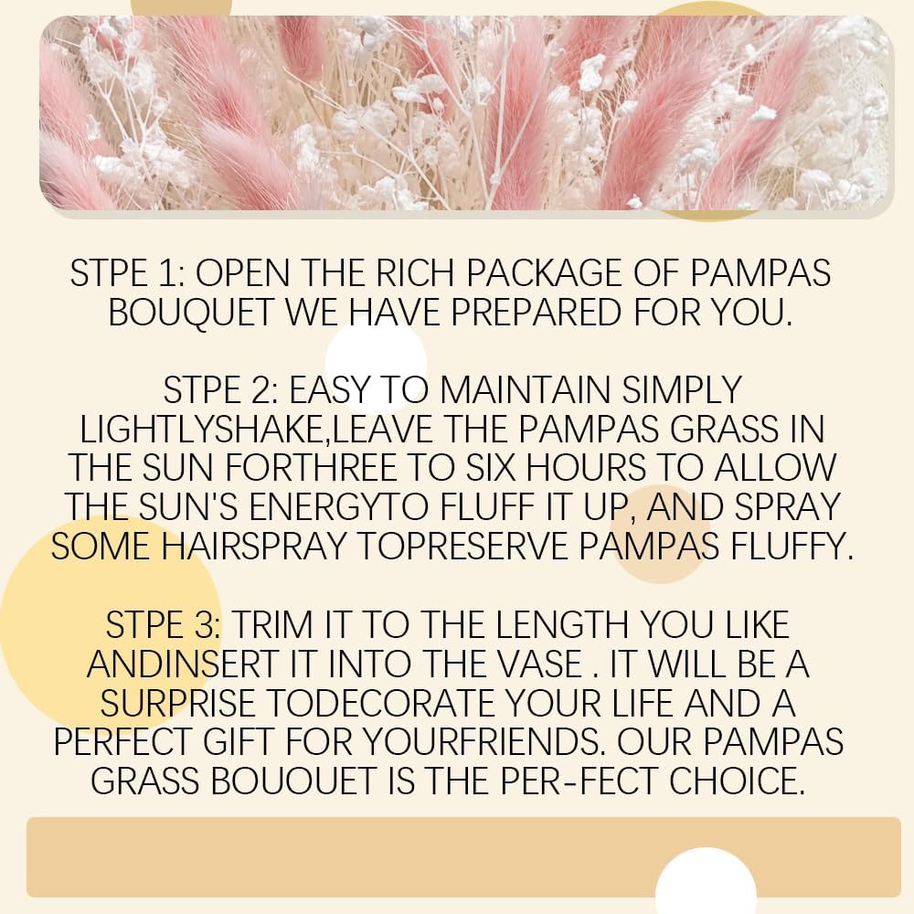 Bunny Tails Dried Flowers Bouquet Fluffy Nature Pampas Grass with Baby Breath Flowers Artificial Flower for Table Bookshelf Home Festival Hobo Wedding Decor (Pink)