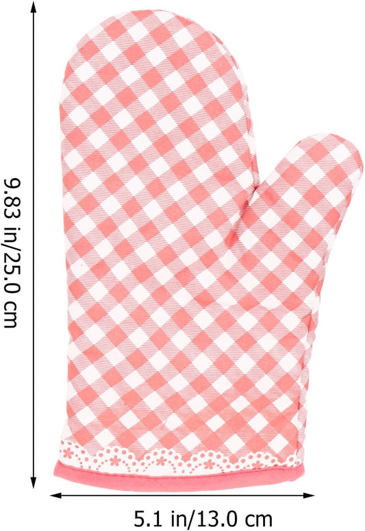Heat Resistant Oven Mitts and Potholders Set Quilted Cotton Gloves with Lace Edge Non-Slip Cooking Gloves for Baking and Microwave Use 4pcs Pink
