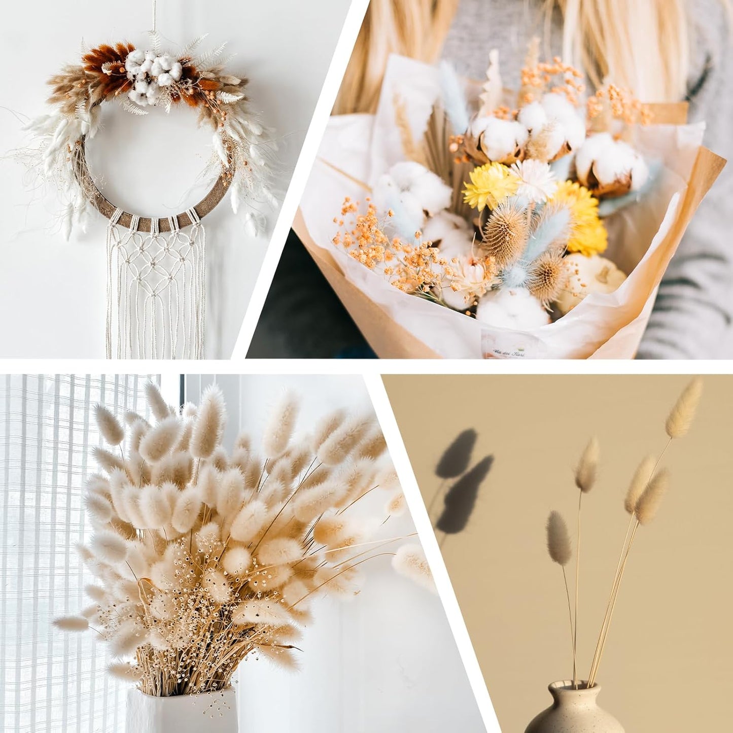 PATIKIL 15.7in Bunny Tails Dried Flowers, 120pcs Pampas Grass Decor Rabbit Tail Natural Pampas Grass Bulk Fluffy Faux Pampas Grass Dried for Home Boho Decor Vase Wedding Table, Pink
