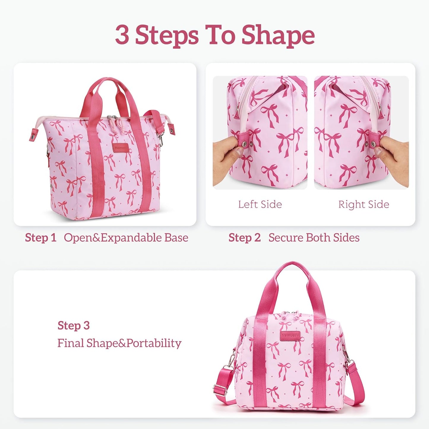 Lunch Bag Women Insulated Lunch Box,Cute Large Lunch bags,Reusable Leakproof Cooler Bag with Adjustable Shoulder Strap, Aesthetic Lunch Tote for Work Office Picnic Pink bow