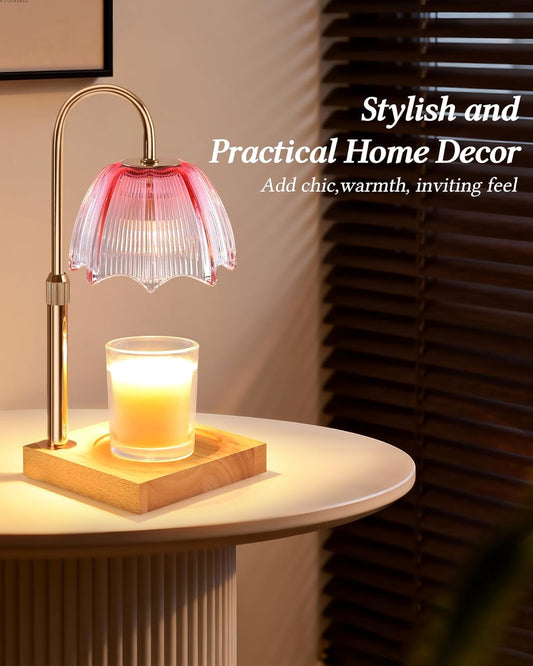 Candle Warmer Lamp with Timer Dimmable Adjustable Height, Cozy Home Decor House Warming Christmas Birthday Gifts for Women, Flower Candle Lamp Wax Melt Warmer for Scented Jar Candles, Gradient Pink