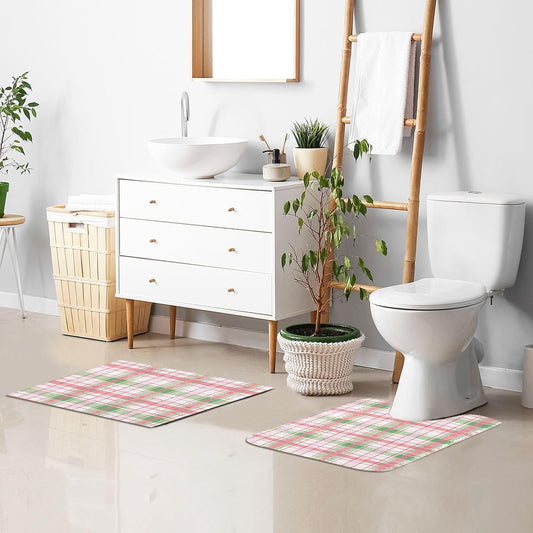 ALAZA Pink Checkered Grid Bath Mat for Bathroom Rugs Rectangle Carpet for Shower, Fluffy Absorbent & Machine Washable