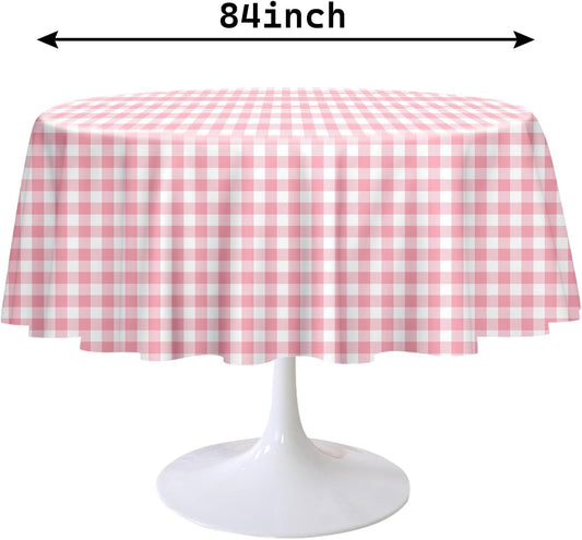 3 Pack Pink Gingham Tablecloth Round 84 x 84 Inch Round Plastic Checkered Table Cloth Disposable Plaid Table Cover for Picnic Party Birthday Wedding Baby Shower Circle Pink Tablecloth