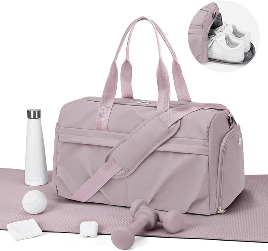 Gym Bag for Women Duffle Bag with Shoe Compartment Yoga Mat Bag Sports Workout Bag Weekend Overnight Bag, Light Pink