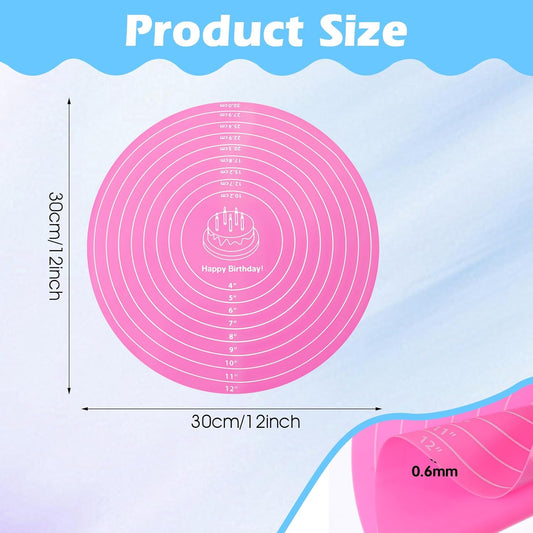 2 PCS 12 Inch Silicone Cake Mat Round Silicone Baking Mat with Measurements Pink Blue Reusable Non-Stick Sheets Heat Resistant Cookie Pad for Baking Pizza Pan Rolling Dough Pastry (Red +Blue)