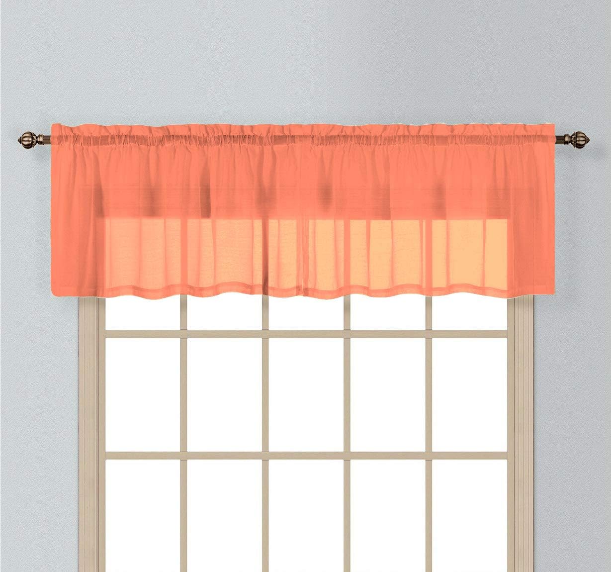 Interior Trends 1 Piece Sheer Voile Rod Pocket Window Curtain Straight Valance (18" Length, Salmon)