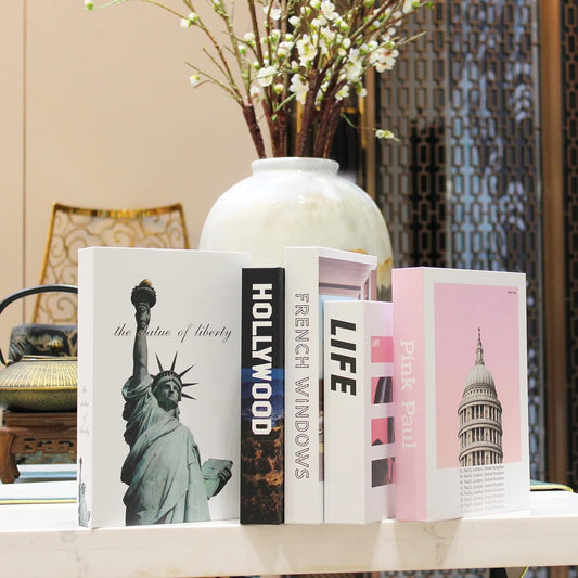 3T GROUP 5 Pcs Pink Decorative Books for Home Decor Display,Designer Faux Books for Decoraion,Fake Book Set for Decoration Bookshelf Farmhouse Decor (Pink 4)