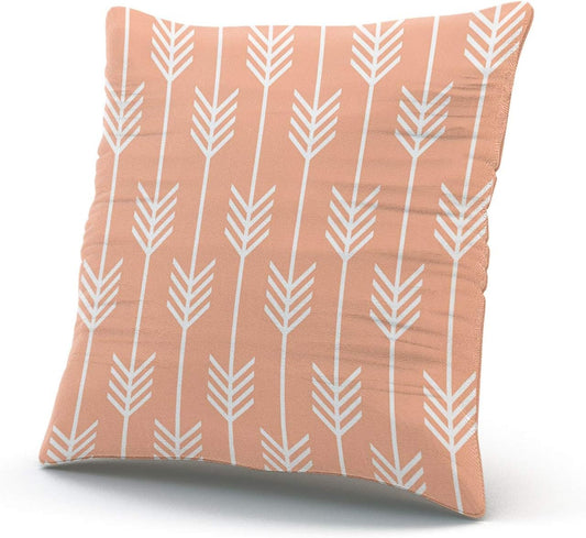 Decorative Throw Pillow Case Coral and White Modern Arrow Fletching Pattern Peach Pillowcase Cushion Cover One Side Design Printed Square Size 20x20 inch