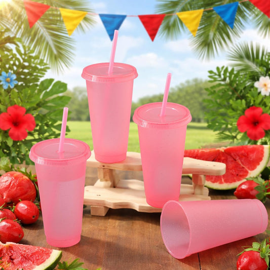 Honeydak 15 Pack Tumbler with Straw and Lid Bulk Cups for Gifts Glitter Plastic Coffee Cups 24-27 oz Reusable Water Bottle Iced Coffee Travel Mug Party Favors for Birthdays Travel (Light Pink)