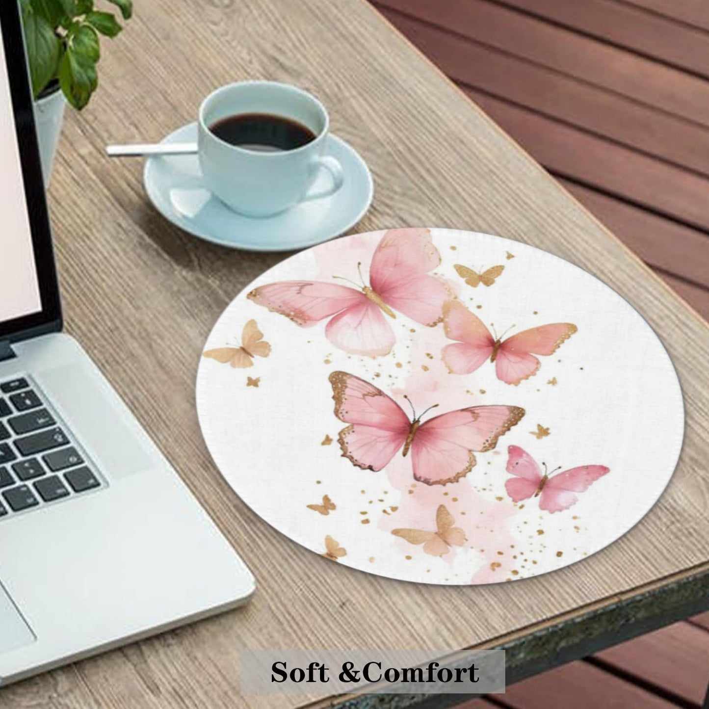 Butterfly Mouse Pad, Girly Mouse Pad, Pink Butterfly Mouse Pads for Wireless Mouse Computers Laptop Desk Accessories, Pink Office Supplies, 7.9x7.9 Inch