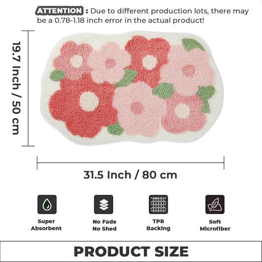 Floral Bathroom Mat Cute Absorbent and Non Slip Bath Rug Machine Washable Bath Rug for Dining Room, Kitchen and Living Room (31"x20", Pink Flowers)