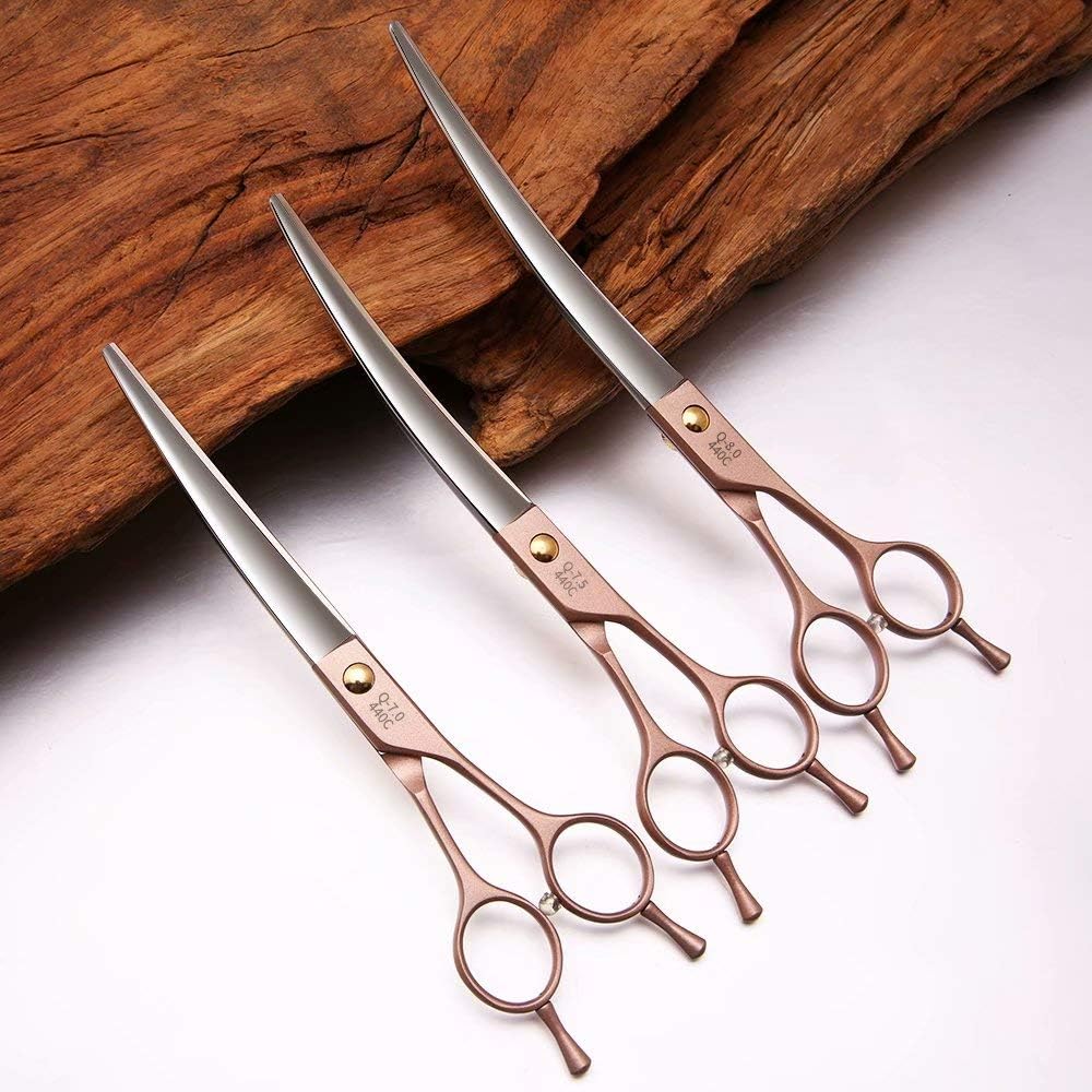Professional Curved Dog Grooming Scissors 7'' Rose Gold 440C Stainless Steel Pet Cutting Shears Safety Trimming Shearing for Dogs Cats