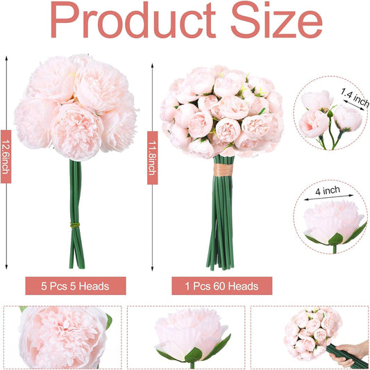 XunYee 85 Pcs Pink Artificial Peonies Faux Silk Flowers Bulk for Vase Spring Vintage Faux Peony Bouquet Florals Stems Arrangements for Wedding Table Centerpiece Farmhouse Birthday Vase Filler