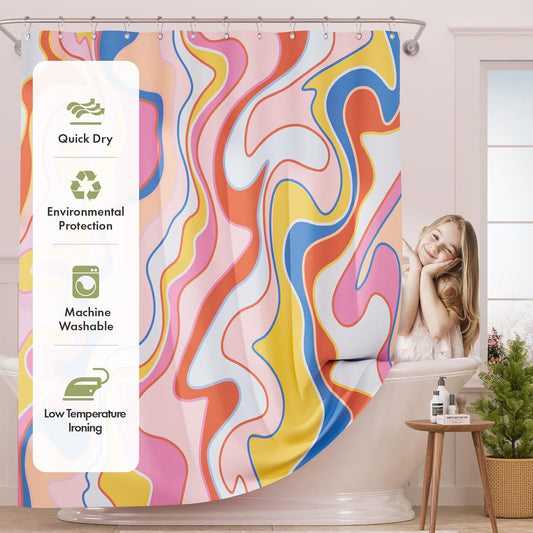 AmazerBath Shower Curtain, Abstract Pink Cloth Shower Curtain Sets with 12 Shower Curtain Hooks, Rustic Colorful Fabric Shower Curtain, Cute Washable Farmhouse Bathroom Shower Curtain, 72x72 Inches