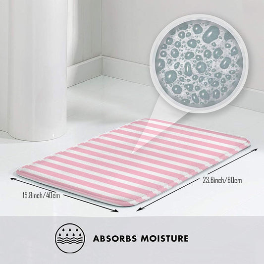 Soft Pink and White Stripes Bath Mats for Bathroom Non Slip, Fluffy Absorbent Microfiber Bath Mat Washable, Aesthetic Bathroom Rugs, Bath Mat for Shower Sink 16x24 Inch