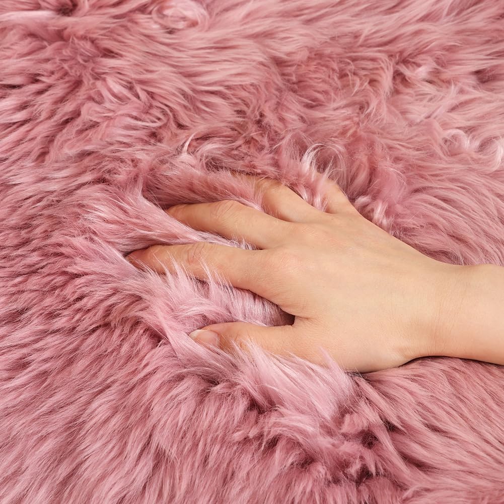 LLB Genuine Sheepskin Rug Plush Soft Throw Area Rug Fur Carpet Fluffy Shaggy Sheepskin Rug for Living Room Kids Bedroom Luxury Home Decor Rectangle (Light Pink, 24''x72'')
