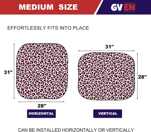 Gven Windshield Sun Shade 2pcs with Bonus Pink Car Sunshade for Front Window Shades 2025 Technology Reflect UV and Heat Sun Visor Automotive Accessories Interior Sun Protection (Pink Leopard, M)