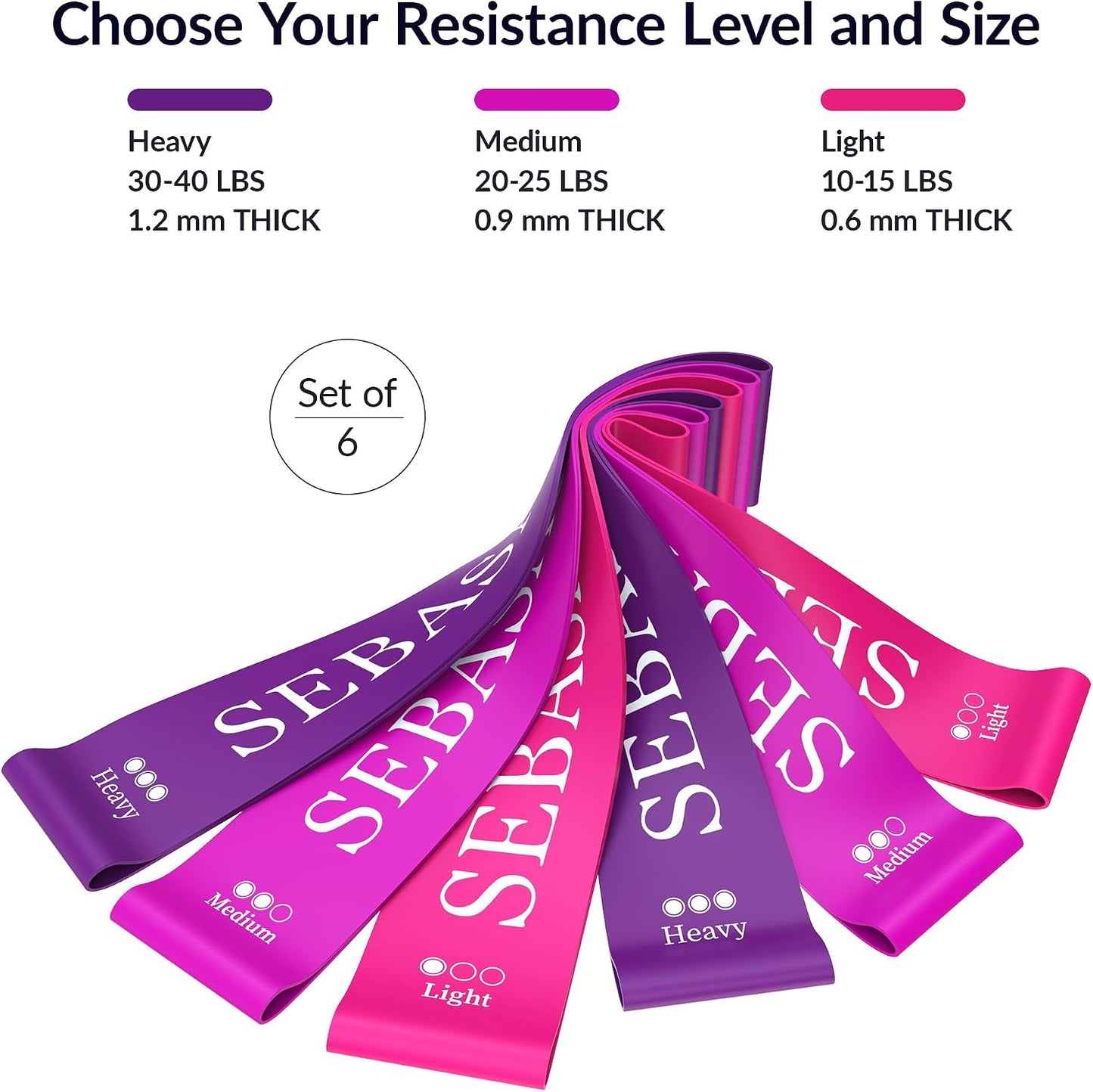 Dual-Size Exercise Bands, Mini Loop Resistance Bands, Set of 6 Elastic Bands, Small Exercise Bands, Fitness Bands Assorted Sizes, Full Body Workout Bands, Natural Latex Fitness Bands