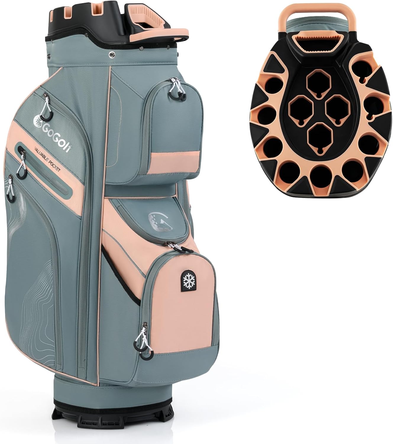 Tangkula Golf Cart Bag with 14-Way Full Length Dividers, 6 Molded Lock Top Golf Club Bag with 11 Pockets, Cooler Bag, Padded Strap, Handles, Umbrella Holder & Rain Hood