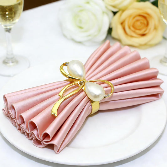Bow Napkin Rings Set of 6 Pearl & Crystal Rhinestone Butterfly Knot Napkin Holder for Wedding Brithday Party Decor,Elegant Bow Tie Table Setting for Holiday Gatherings & Family Dining Daily